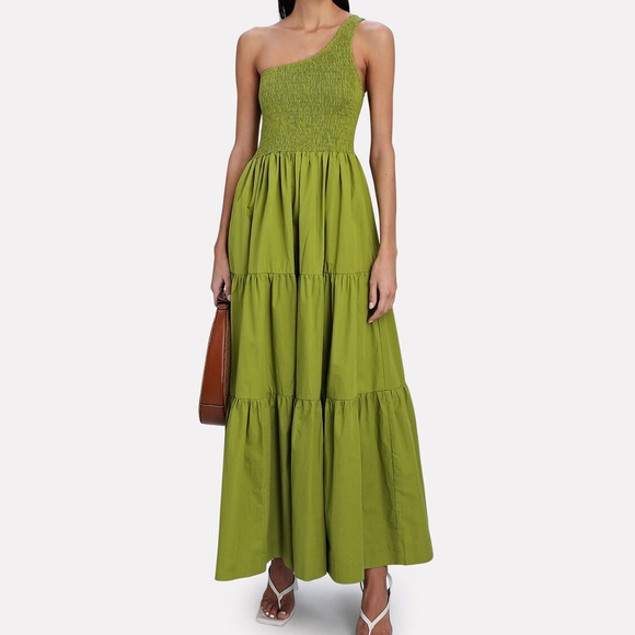 Like New S/W/F Lime Yellow Green Asymmetric Maxi Dress Smocked - Picture 5 of 8